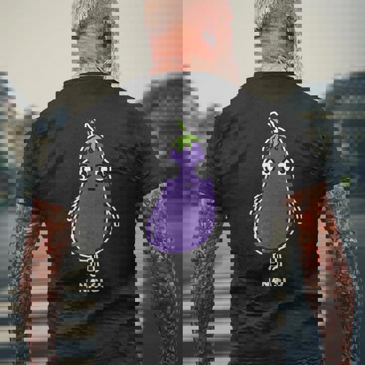 なす ナス 顔 イラスト かわいい おもしろ 面白い 簡単 シンプル ゆるい 野菜 メンズTシャツ バックプリント 高齢者への贈り物