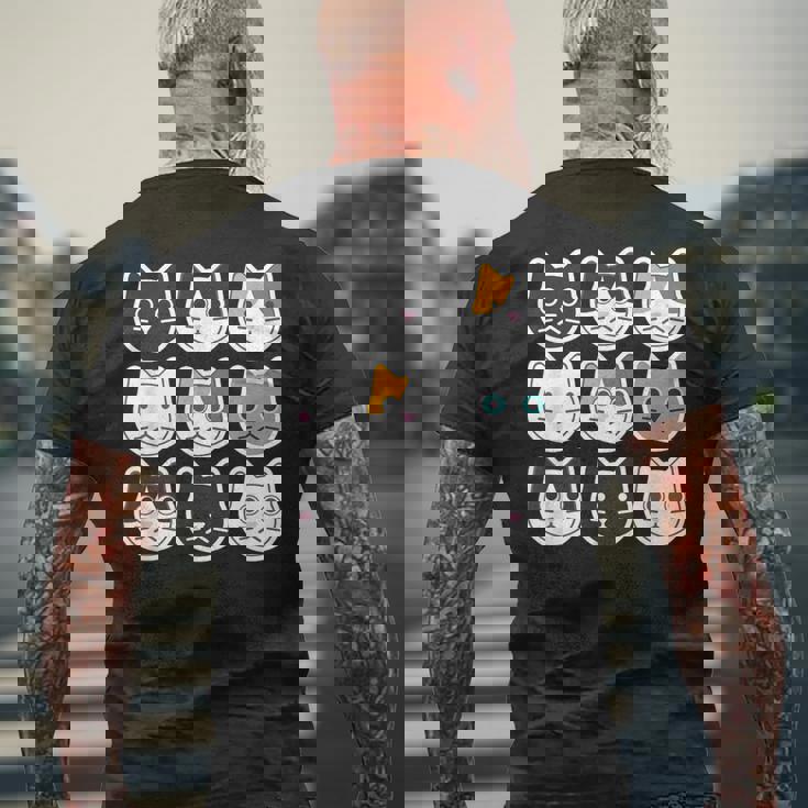 ねこ 9《ふぇいす》猫《黒・白・ハチワレ・三毛・ロシアン》【どうぶつフレンズ】顔 ゆるくて かわいい 動物 イラスト メンズTシャツ バックプリント 高齢者への贈り物