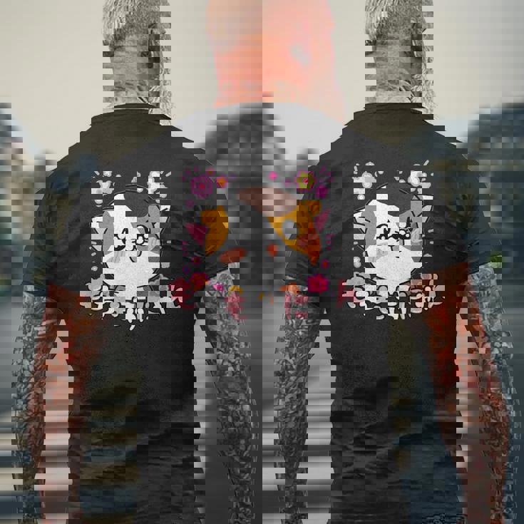 ねこ ユニークイラスト オリジナルキャラクター もちもふにゃん【Mochimofunyan】 メンズTシャツ バックプリント 高齢者への贈り物