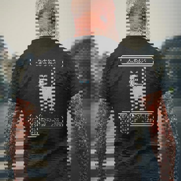 ねこがあらわれた！ 猫好き ゲーム好き ネコ飼い ネコママ 猫ママ ネコパパ 猫パパ Rpg ゲーム 猫 ねこ ネコ メンズTシャツ バックプリント 高齢者への贈り物