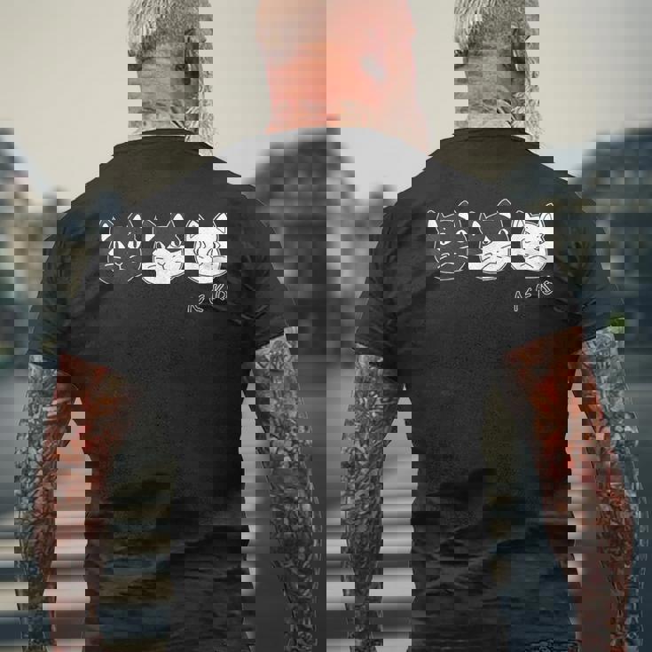 ねこさん 3 スリー Neko・Neko・Neko 黒猫・ハチワレ・白猫【どうぶつフレンズ】不機嫌猫 顔イラスト メンズTシャツ バックプリント 高齢者への贈り物