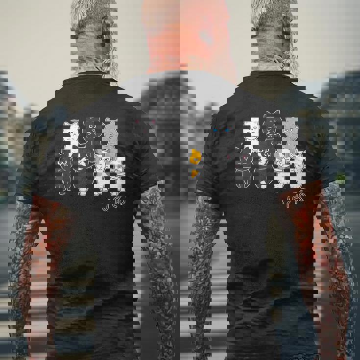 ねこさん『ウチノネコドコ』ハチワレ 黒猫 三毛猫 白猫 Neko【どうぶつフレンズ】フキゲンネコ 猫 動物 イラスト メンズTシャツ バックプリント 高齢者への贈り物