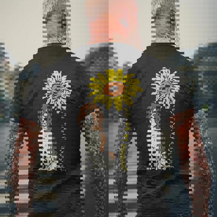 ひまわり サンシャイン ビーグル 動物 ペット ハウンド 犬 恋人 ギフト メンズTシャツ バックプリント 高齢者への贈り物