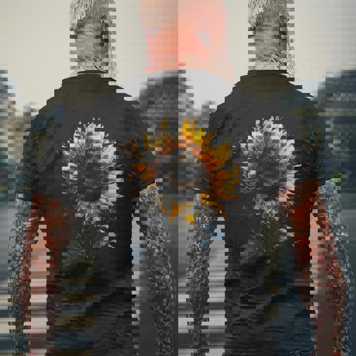ひまわり ボタニカル 自然 アート フラワーガーデン ギフト メンズTシャツ バックプリント 高齢者への贈り物