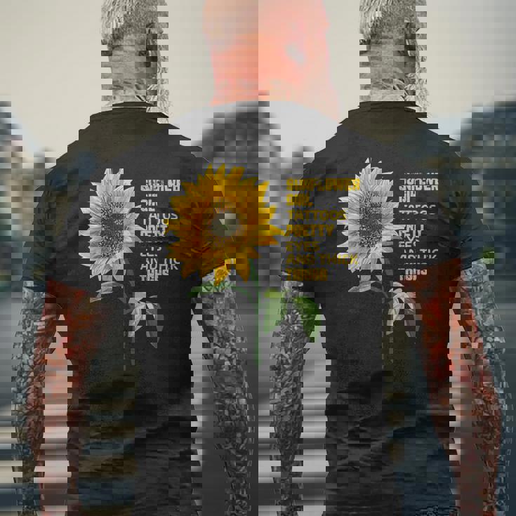 ひまわりガール タトゥー かわいい目 太腿 メンズTシャツ バックプリント 高齢者への贈り物