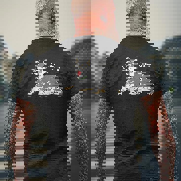 ふわーぁとあくびをする黒柴 柴犬のドット絵 メンズTシャツ バックプリント 高齢者への贈り物