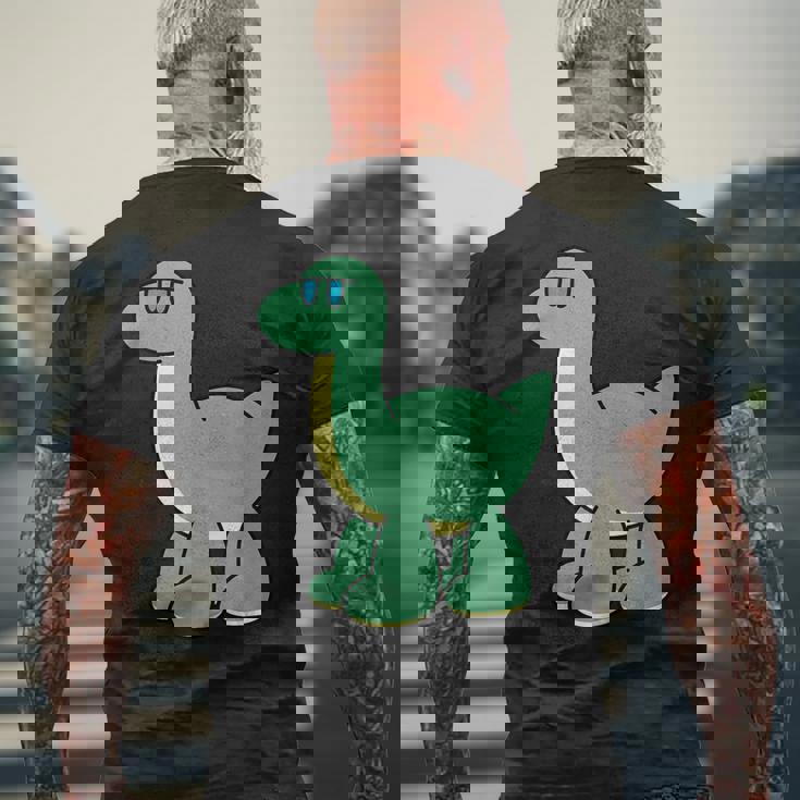 ゆるい恐竜のキャラクターイラスト_ブラキオサウルス メンズTシャツ バックプリント 高齢者への贈り物