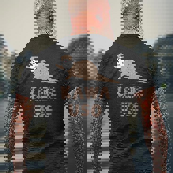 ゆるカワウソさん Otters オッターズ はろー”【No27】コツメカワウソ グッズ かわいい イラスト メンズTシャツ バックプリント 高齢者への贈り物