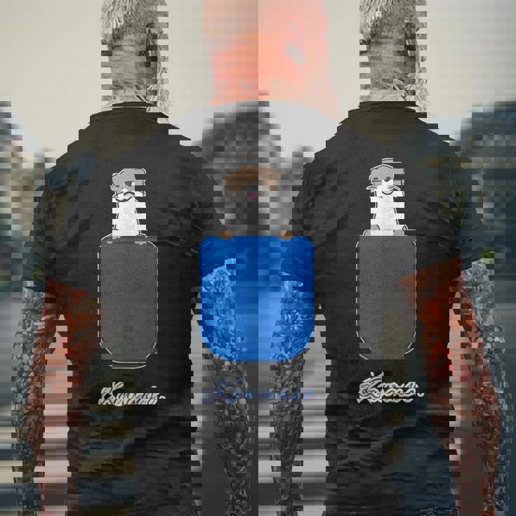 ゆるカワウソさん Otters オッターズ『いん ざ ぽけっと』（ブルーポケット）コツメカワウソ かわいい イラスト メンズTシャツ バックプリント 高齢者への贈り物