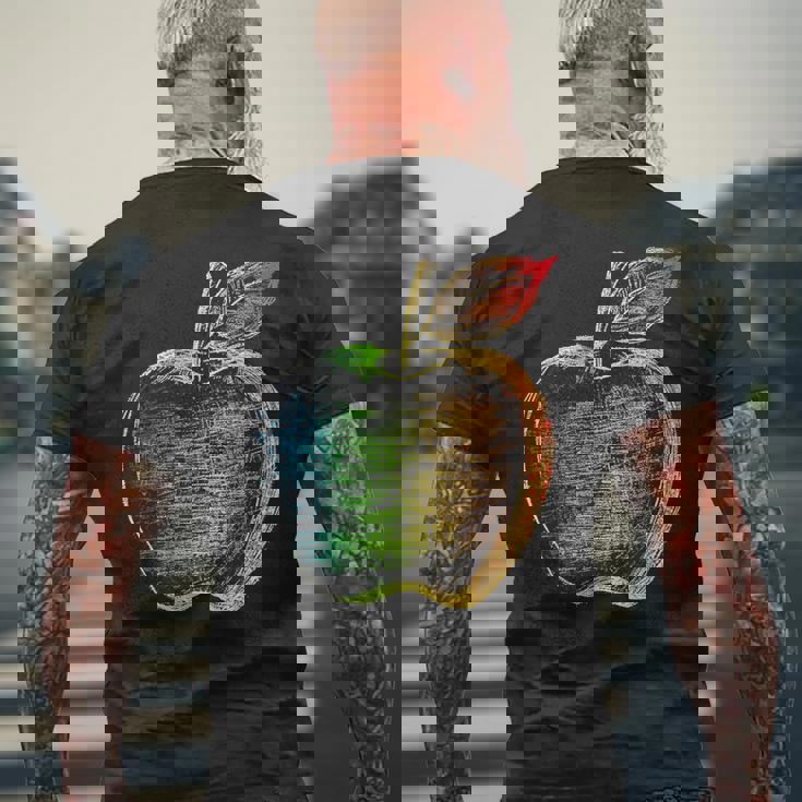 りんご フルーツ ドローイング アート カラフル モチーフ アップル メンズTシャツ バックプリント 高齢者への贈り物