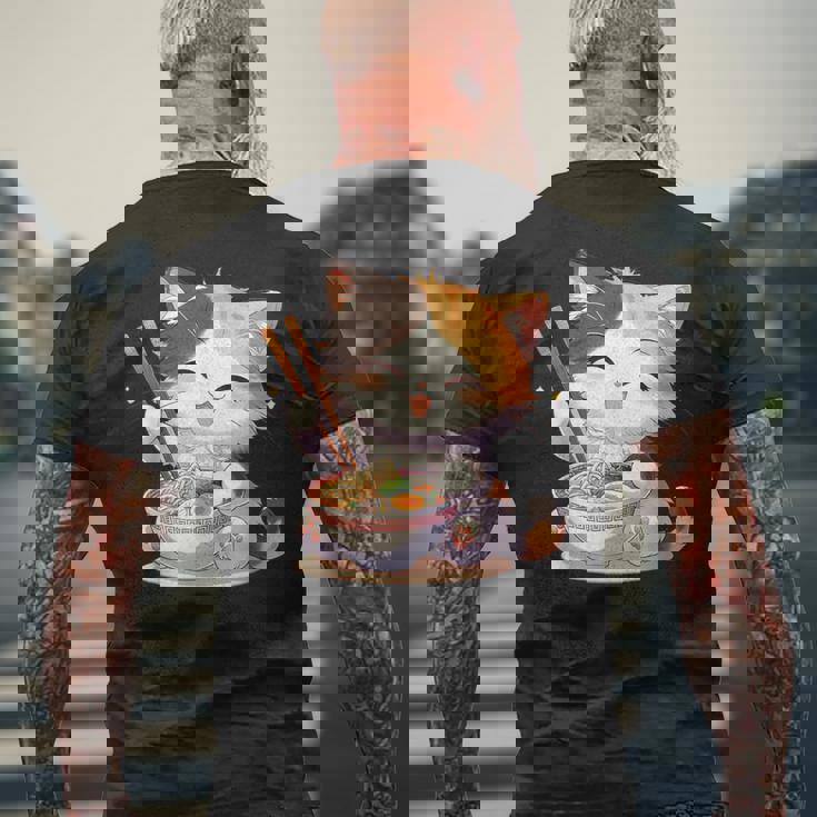 わがまま猫 ねこ ラーメン好き かわいい おもしろ マンガ メンズTシャツ バックプリント 高齢者への贈り物