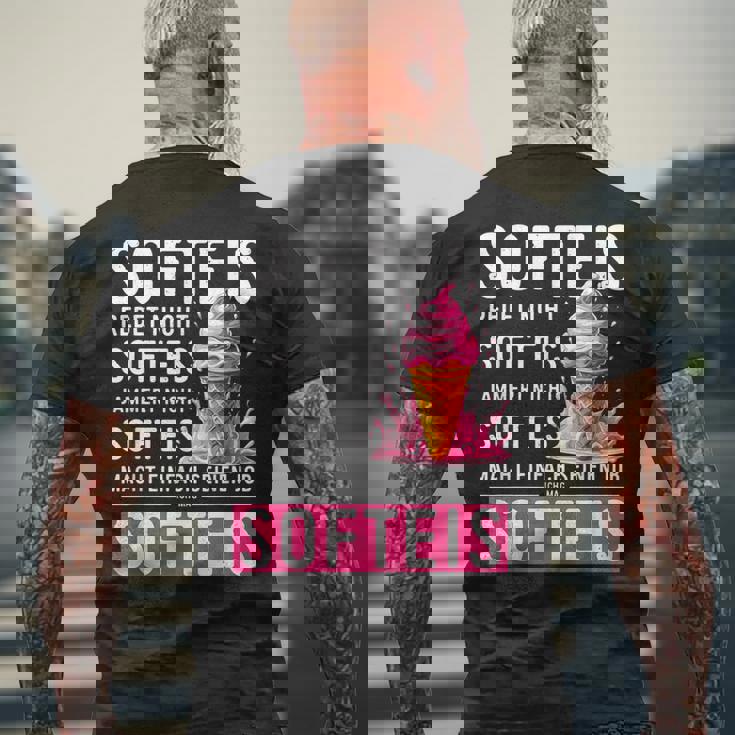 アイスクリームセラーコスチュームソフトアイスクリームはアイスクリームを言わないで話す メンズTシャツ バックプリント 高齢者への贈り物