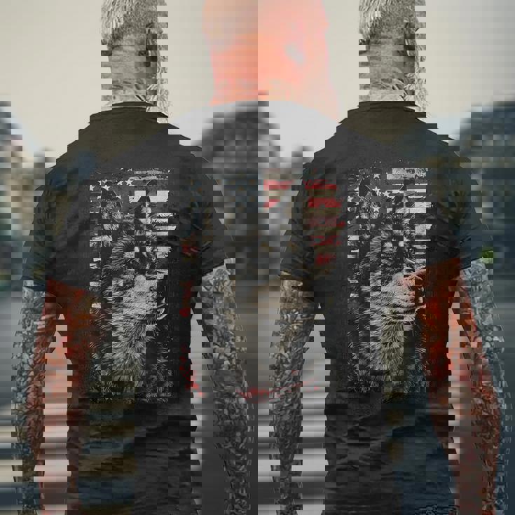 アイヌ犬 アメリカ国旗 メンズTシャツ バックプリント 高齢者への贈り物