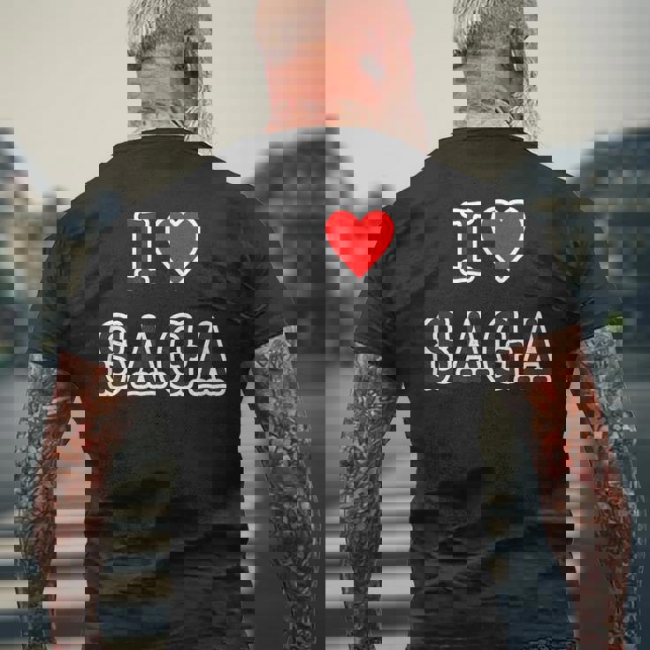 アイラブ・Saga 佐賀（I Love ハート）【47都道府県】ジモt ティ 地元 旅行 グッズ お土産 面白 メンズTシャツ バックプリント 高齢者への贈り物