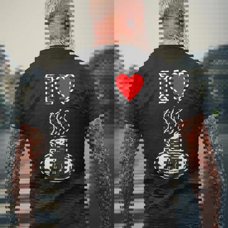 アイラブ・湯 イラスト【温泉】お風呂 マーク 銭湯 記号 ハート お土産 旅行 メッセージ・面白い デザイン メンズTシャツ バックプリント 高齢者への贈り物