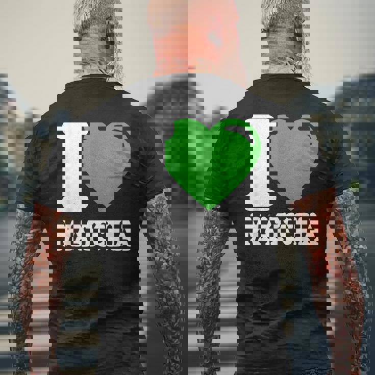 アイラブ抹茶キュートファニー抹茶ハート付き抹茶 メンズTシャツ バックプリント 高齢者への贈り物