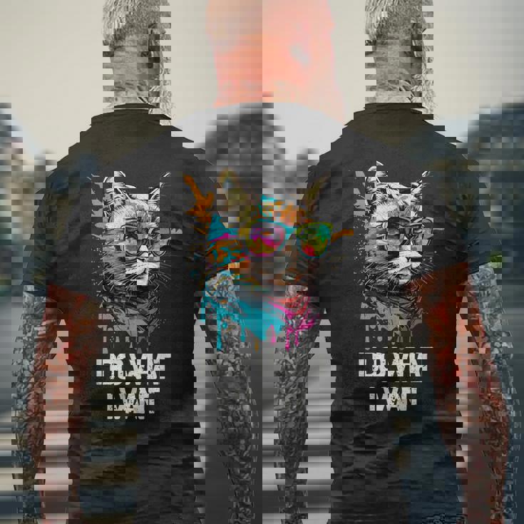 アイ・ドゥー・ホワット・アイ・ワント キャット・ウィズ・サングラス メンズTシャツ バックプリント 高齢者への贈り物