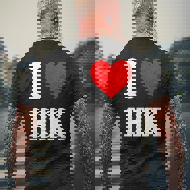 アイ・ラブ Hk アイハート香港 メンズTシャツ バックプリント 高齢者への贈り物