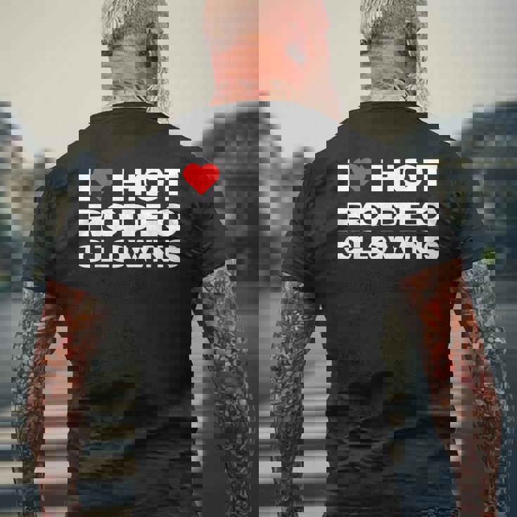 アイ・ラブ・ホット・ロデオ・クラウンズ・ファニー・ウェスタン・ロデオ・カウガール メンズTシャツ バックプリント 高齢者への贈り物