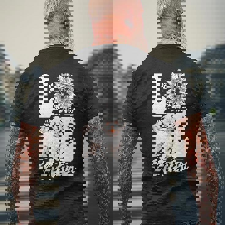 アイ・ラブ・マルチーズ・ドッグ・オーナー・ファニー・ポー・プリント・サンフラワー・ラバー メンズTシャツ バックプリント 高齢者への贈り物