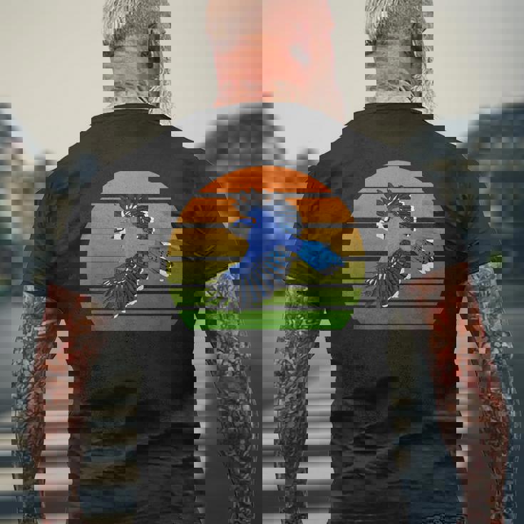 アオカケス 鳥 動物 図 バードウォッチング 贈り物 鳥類学者 生物学者 自然科学 メンズTシャツ バックプリント 高齢者への贈り物