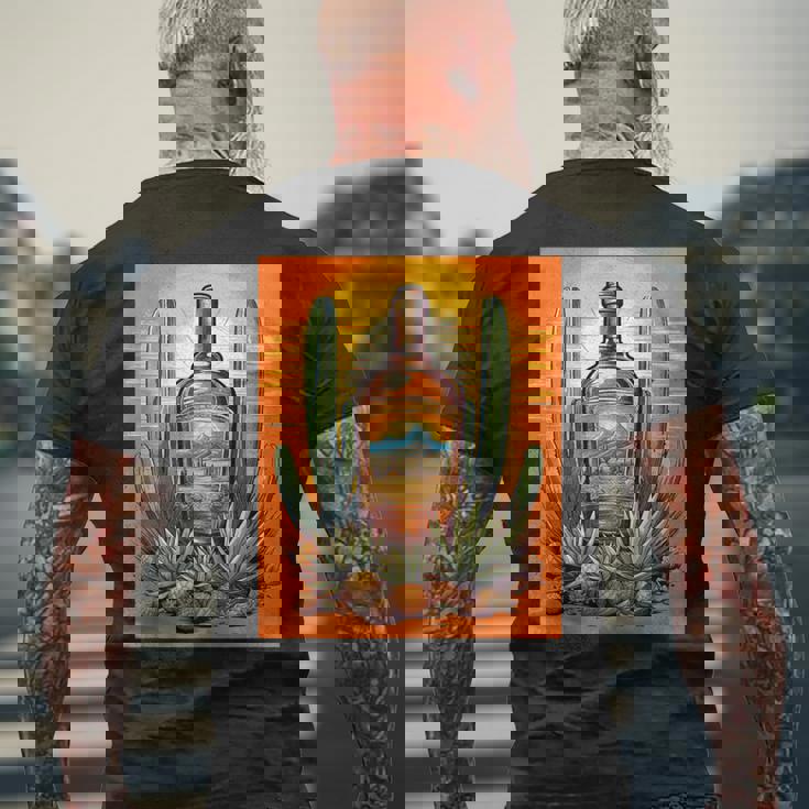 アガベ植物 テキーラボトル メキシカン メズカル アルコール ドリンク メンズTシャツ バックプリント 高齢者への贈り物