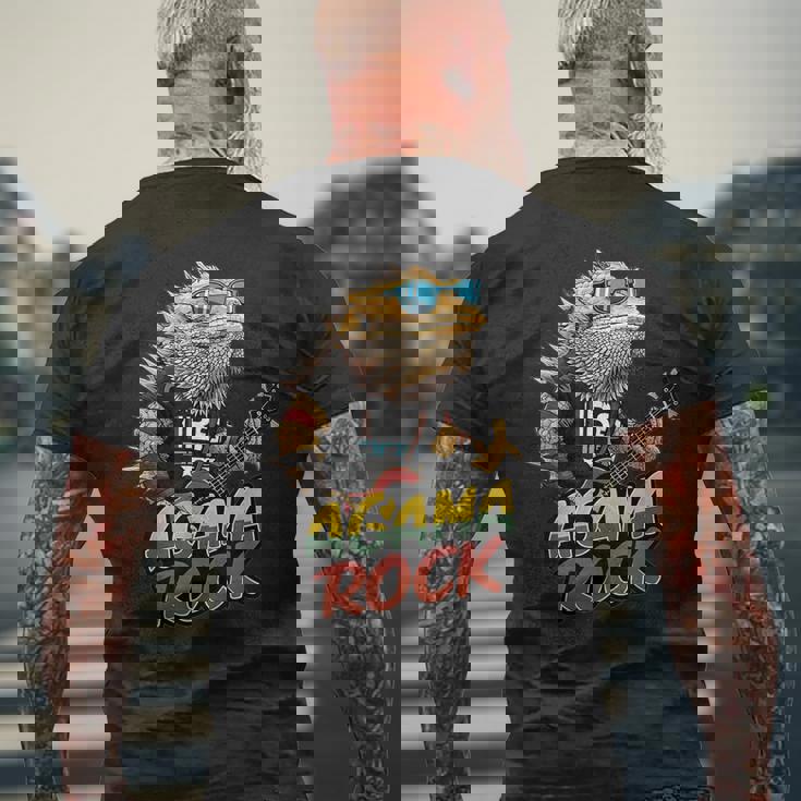 アガマ ロック、フトアゴヒゲトカゲ ロッカー、ギター Pogonaitticeps メンズTシャツ バックプリント 高齢者への贈り物