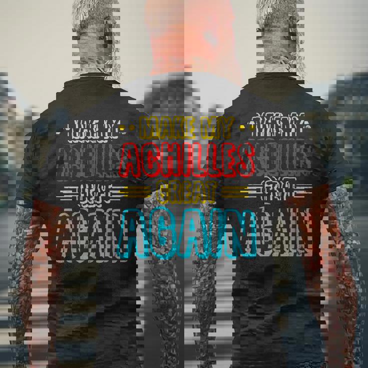 アキレス手術の回復、アキレス膝、回復手術 メンズTシャツ バックプリント 高齢者への贈り物