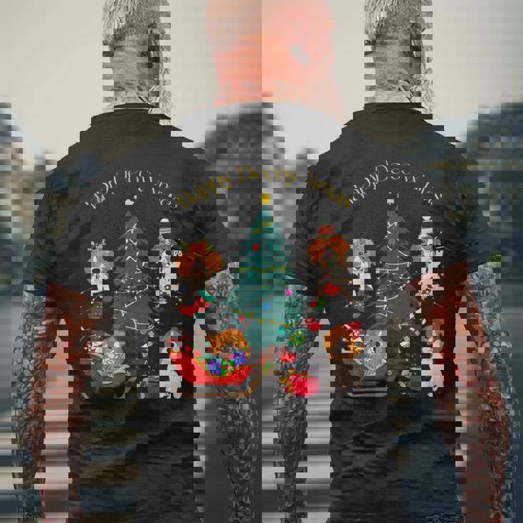 アグリー ハッピーデコピンクリスマス コーイケルホンディエ犬 ダッチデコイスパニエル犬 メンズTシャツ バックプリント 高齢者への贈り物