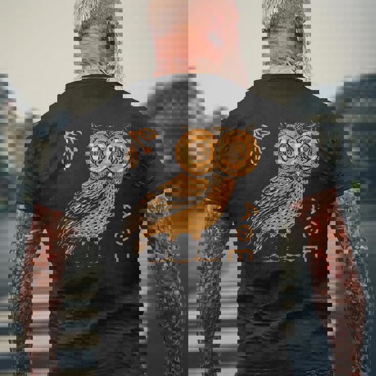 アテナのフクロウ ギリシャ神話 古代ギリシャ メンズTシャツ バックプリント 高齢者への贈り物