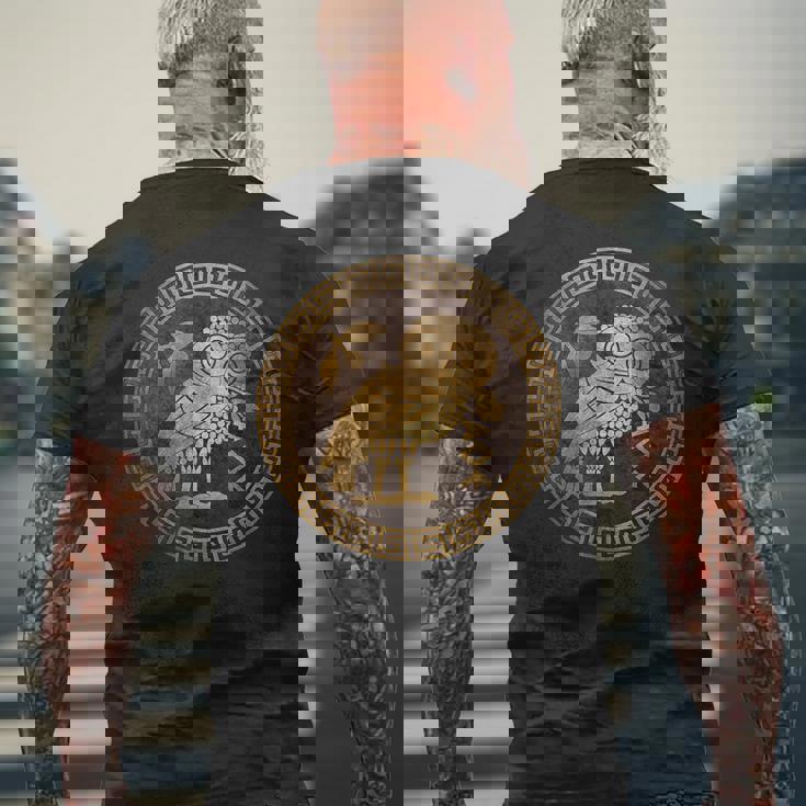 アテネ古代ギリシャ女神アテナのアテネのフクロウのシンボル メンズTシャツ バックプリント 高齢者への贈り物