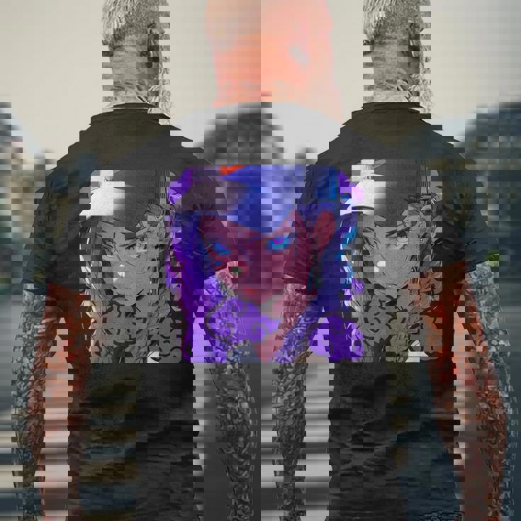 アニバエオタク美少女アニメ少女 紫髪ミステリアス メンズTシャツ バックプリント 高齢者への贈り物