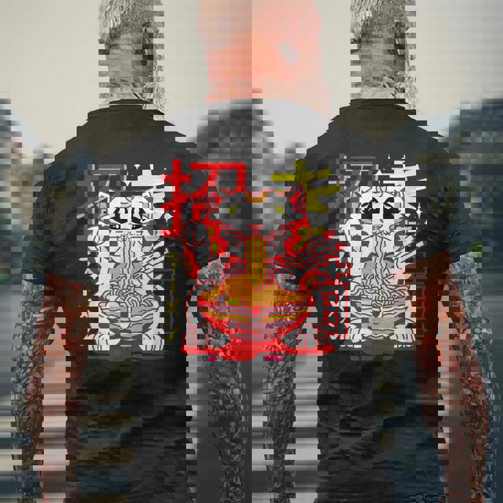 アニメ ラーメン 猫 レトロ 和麺 美的 カワイイ メンズTシャツ バックプリント 高齢者への贈り物