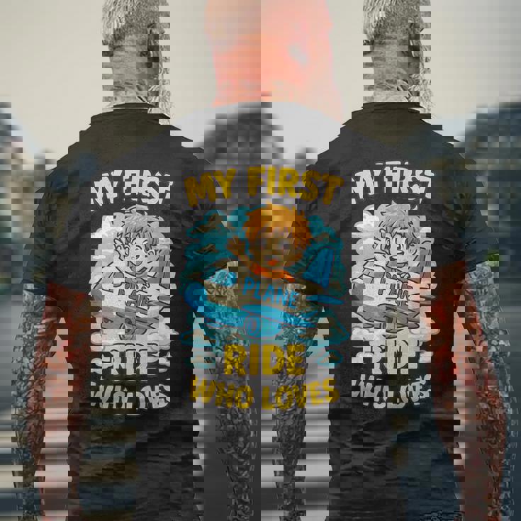 アニメ 飛行機 ライド ファーストクラスの乗客向け メンズTシャツ バックプリント 高齢者への贈り物