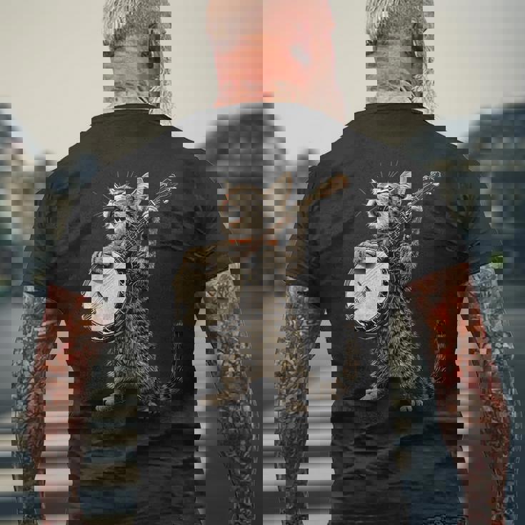 アメリカンショートヘアキャット ブルーグラス バンジョープレイヤー メンズTシャツ バックプリント 高齢者への贈り物