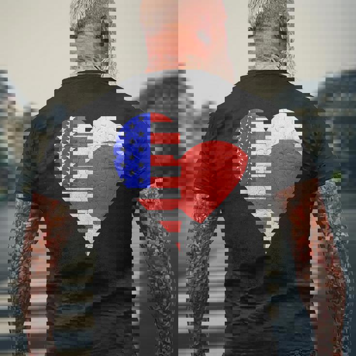 アメリカ日本国旗ハート メンズTシャツ バックプリント 高齢者への贈り物