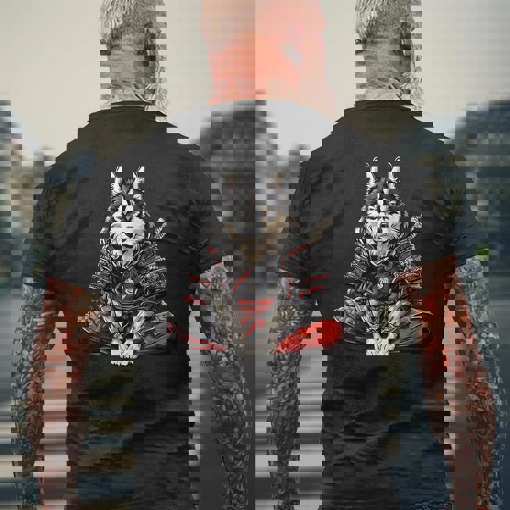 アラスカンマラミュート犬 和風 サムライ犬 メンズTシャツ バックプリント 高齢者への贈り物