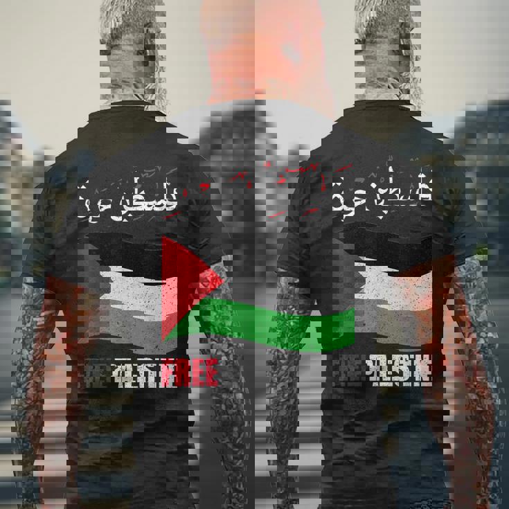 アラビア語でパレスチナ国旗 パレスチナ人とパレスチナ人向け メンズTシャツ バックプリント 高齢者への贈り物
