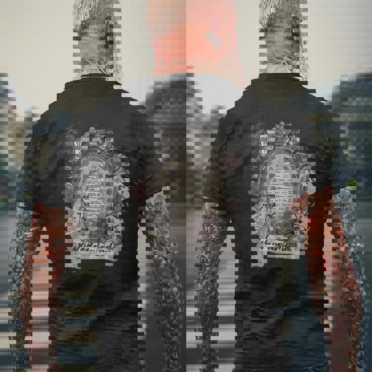 アリス & チェシャーキャット ワンダーランド エレメント メンズTシャツ バックプリント 高齢者への贈り物