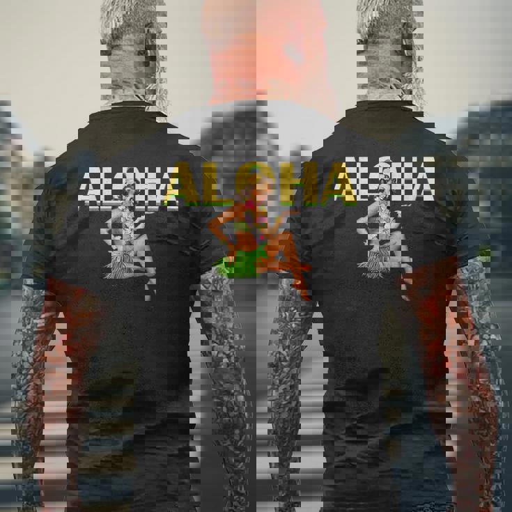 アロハ ハワイアン レトロ ヴィンテージ ピンナップガール ハワイ メンズTシャツ バックプリント 高齢者への贈り物