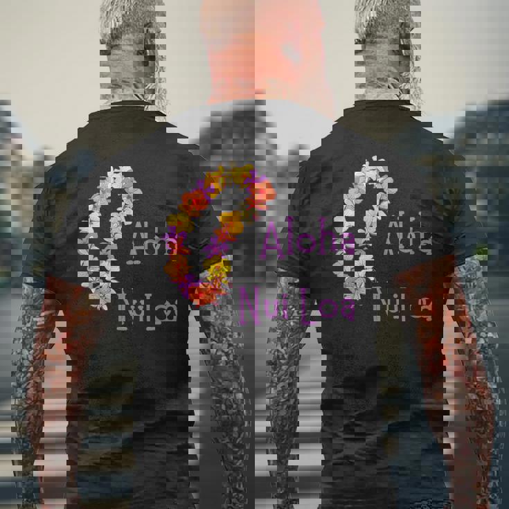アロハヌイロアハワイアンとても愛し合うフラワーレイ メンズTシャツ バックプリント 高齢者への贈り物