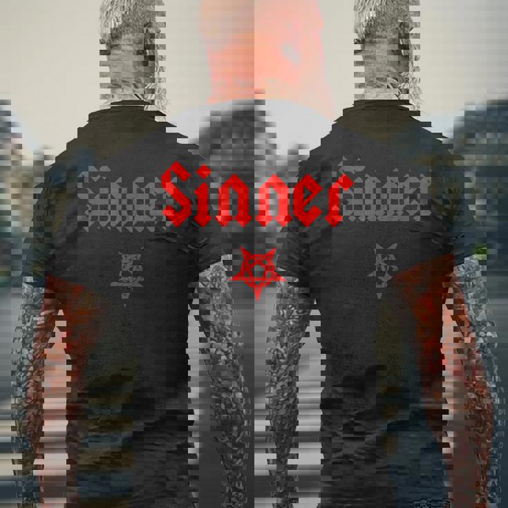 アンチ・キリストの罪人 五芒星 メンズTシャツ バックプリント 高齢者への贈り物