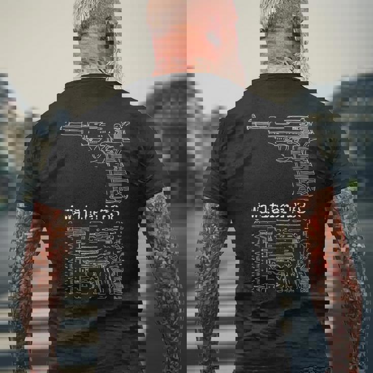 アンティークヴィンテージ第二次世界大戦 ワルサー P38 ガンコレクター用 メンズTシャツ バックプリント 高齢者への贈り物