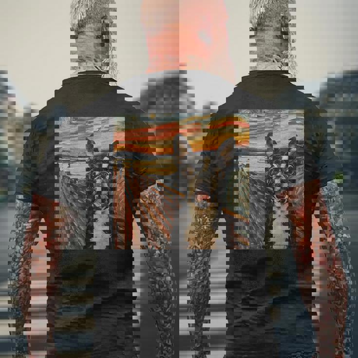 アート、面白いボストン テリア メンズTシャツ バックプリント 高齢者への贈り物