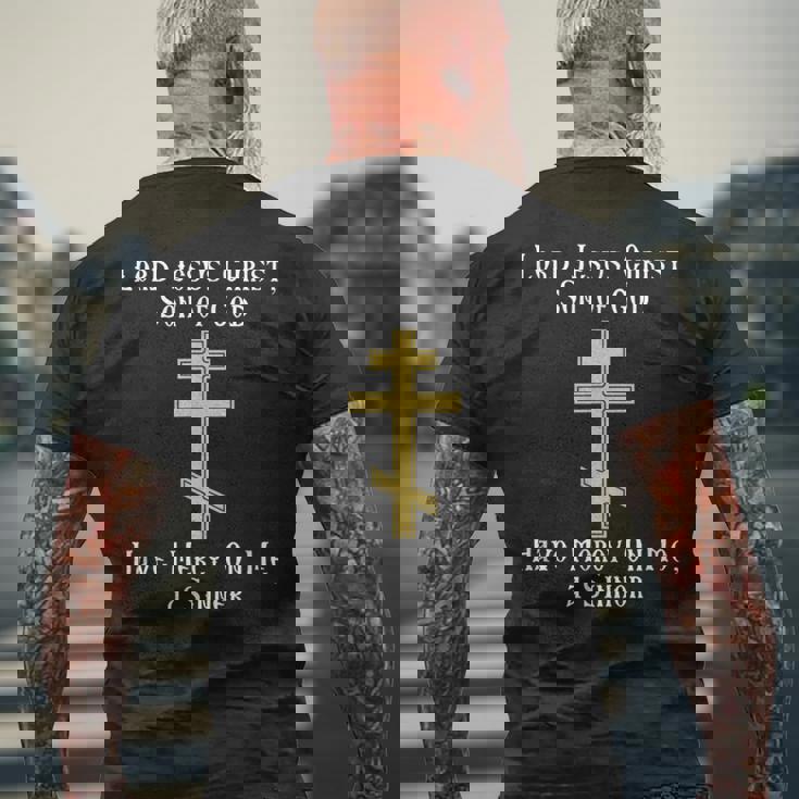 イエスの心の祈り ヘシキャズム正教会 メンズTシャツ バックプリント 高齢者への贈り物