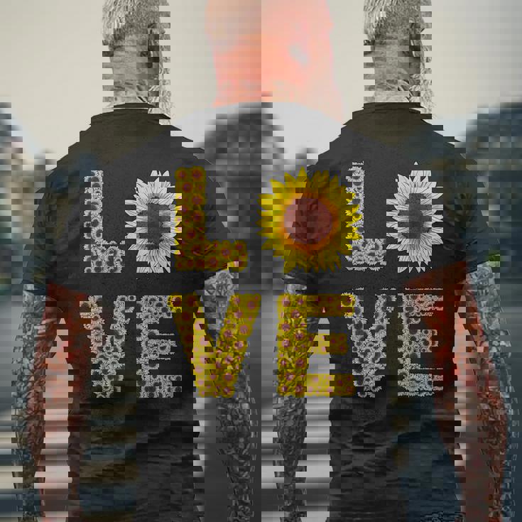 イエロー ひまわり ラブフラワー ひまわり 花柄 かわいい メンズTシャツ バックプリント 高齢者への贈り物