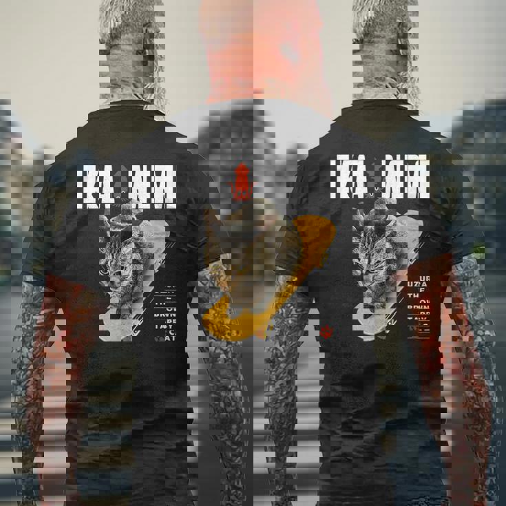 イカ耳ねこ、うずら 猫 キジトラ猫 イカミミ Cat メンズTシャツ バックプリント 高齢者への贈り物