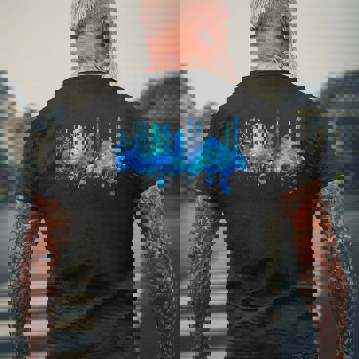 イスタンブールのスカイライン 青いモスク 青い絵 トルコ メンズTシャツ バックプリント 高齢者への贈り物