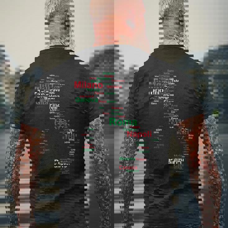 イタリア 地図 シルエット 旗 タウン ローマ 旅行 イタリア メンズTシャツ バックプリント 高齢者への贈り物