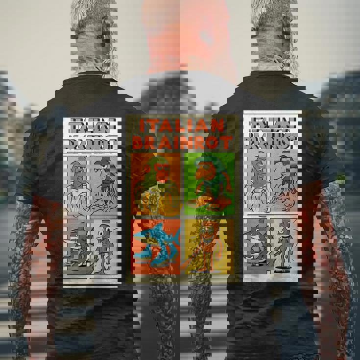 イタリアのブレインロットコミックポスター メンズTシャツ バックプリント 高齢者への贈り物